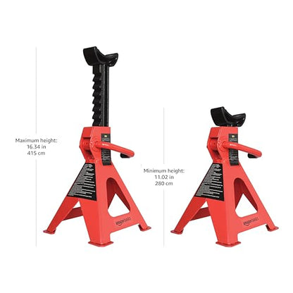 Amazon Basics Steel Jack Auto Stands, 3 Ton (2.7 metric Ton) Capacity, Easy to Use, Adjustable Height, 6,000 lb, 1 Pair, Black and Red(For Sedans and Urban SUVs)