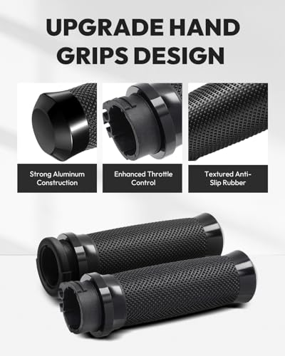 1inch Hand Grips, Cable Throttle Control Handlebar Grips Fit for Harley-Davidson ’96-’07 Touring, ’08-’13 XR, ’96-’17 Dyna (Except FXDLS), ’02-’17 VRSC, ’96-Later XL - color: Black