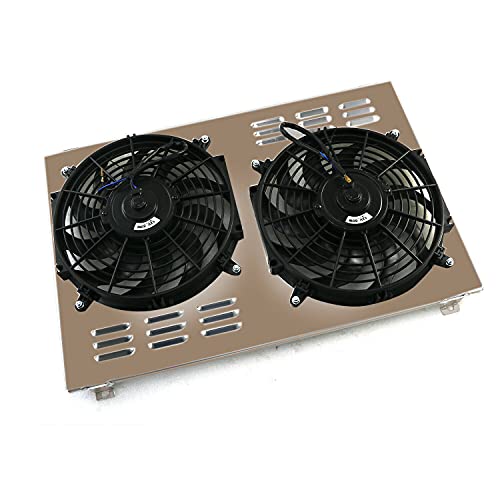 Aluminum Radiator Shroud+2x12 Fans Compatible with Chevy Chevelle El Camino Pontiac GTO 1968-1972 1969 70 71 w/Relay Wiring Harness