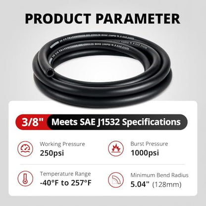 EVIL ENERGY 3/8" Transmission Oil Cooler Hose 20FT 250PSI SAE J1532 - size: 3/8 20FT