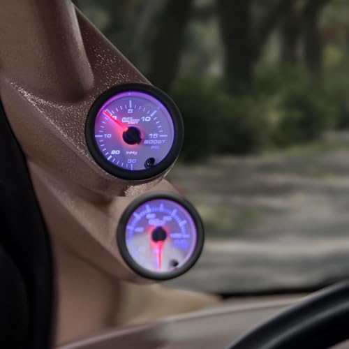 GlowShift White 7 Color 15 PSI Turbo Boost Vac Gauge Kit, 2-1/16" 52mm
