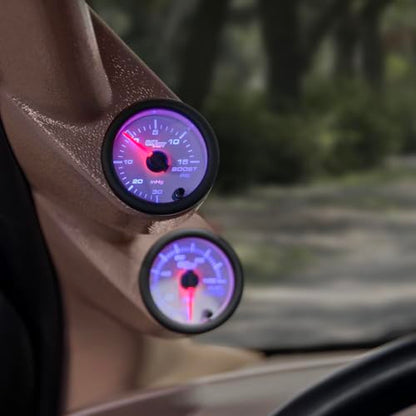 GlowShift White 7 Color 15 PSI Turbo Boost Vac Gauge Kit, 2-1/16" 52mm
