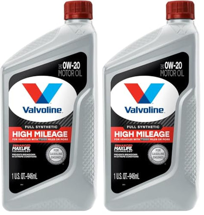 Valvoline Full Synthetic High Mileage with MaxLife Technology SAE 0W-20 Motor Oil 1 QT (Packaging May Vary) (Pack of 2) - size: 1 qt (Pack of 2), style: Full Synthetic High Mileage