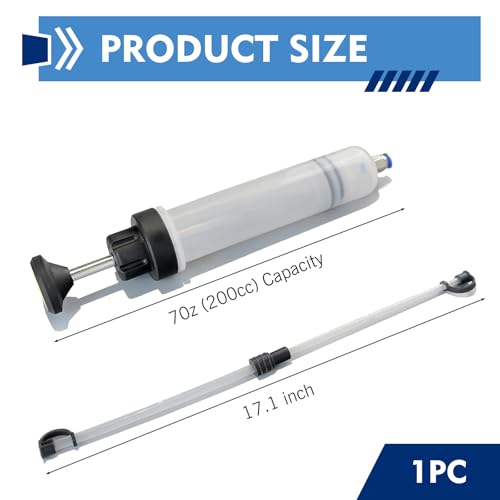1 PC Fluid Extractor Pump, 200cc Oil Change Syringe with 2 Transparent Hose, Multi-purpose Manual Engine Oil Changer, Universal for Most Cars, Trucks, SUVs (White)