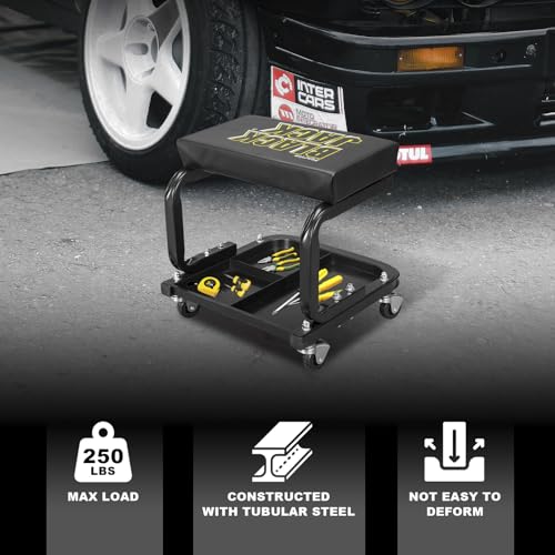 Torin 250lb Rolling Automotive Creeper Garage/Shop Seat: Padded Mechanic Stool with Tool Large Tray Suitable for garages, Repair Shops,Black - size: Medium
