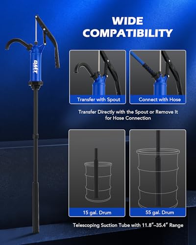 OMT 55 Gallon Drum Pump, Fits 5 to 55 Gallon Drums & Barrels - color: Blue Lever Action Reinforced PP Pump