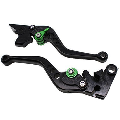 FXCNC CNC Aluminum Short Adjustable Brake Clutch Levers Compatible with YFM700 Raptor 700 R 2008-2022, YFZ450 YFZ450R YFZ450X 2008-2020, YFM250 Raptor 2008-2013, 250R 2011 - color: Black Lever with Green Adjuster