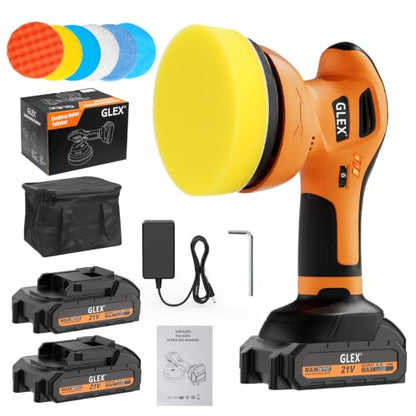 GLEX Electric Cordless Car Buffer Polisher, 6-inch Car Buffer Waxer Kit, 18V 4.0AH Battery*2, 6-speed Variable Speed, Up to 6600RPM, for Car Detailing, Boat Sanding, Scratch Removal, Mirror Polishing
