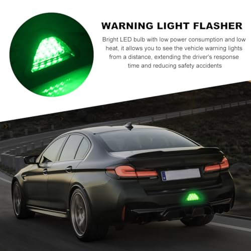 Car F1 Style Brake Light, 12V Super Bright Waterproof Triangle Rear Fog LED Lights Tail Flash Lamp, F1 Style Warning Strobe Third Stop Light for Motorcycle ATV Truck SUV (Green) - color: Green