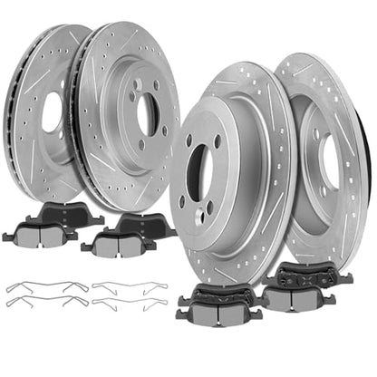 SCITOO Brake Kits 4pcs Brake Discs Rotors and 8pcs Ceramic Brake Pads - size: 34231+D939 & 34232+D1060 [4+8PCS]