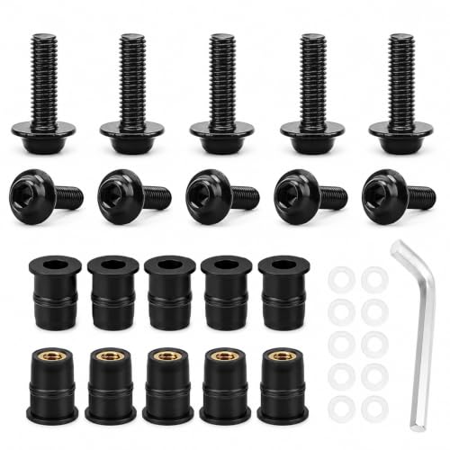10PCS Motorcycle Windshield Bolt Kit, M5 Motorbike Fairing Bolts Nuts (Black) - color: Black