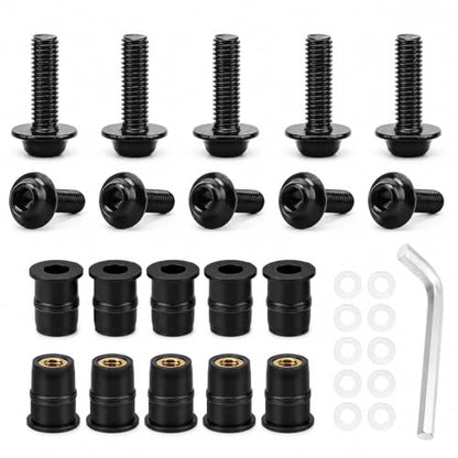 10PCS Motorcycle Windshield Bolt Kit, M5 Motorbike Fairing Bolts Nuts (Black) - color: Black
