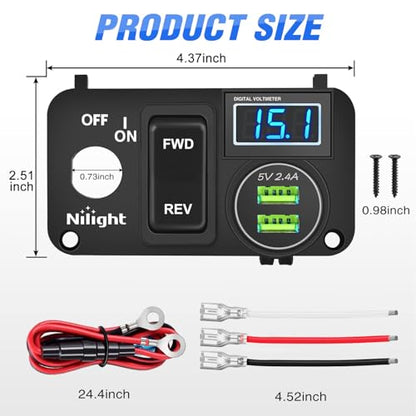 Nilight Golf Cart Key Switch Console Panel Dual USB 9V-48V DC - color: Blue, size: Key Switch Console Panel