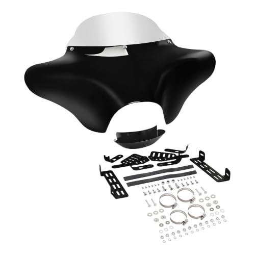 TCT-MOTORPARTS ABS Front Outer Batwing Fairing Windscreen w/Mount Blacket Fit For Harley Touring Softail Dyna Road King 1994-2016 Fat Boy Street Bob Yamaha V Star 650 1100 classic Suzuki - style: Fairing+Clear Windshield+Bracket
