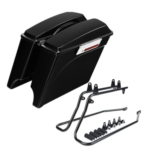 TCMT 5" Saddlebags Saddle Bags + Conversion Brackets Fit For Harley Softail Heritage Deluxe Models 1984-2017 (except for Deuce Model Softail Slim models) - color: Black Conversion Brackets, size: Style B Vivid Black(Chrome Latches)