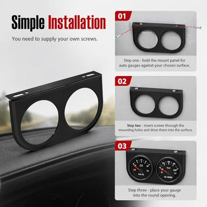 Dual Hole Mount Panel for Auto Gauges,52mm 2-1/16" Mount for Automotive Gauges for DIY Installation,Professional Mounts Panel for Car Gauge for Avoiding Accidental Loosening