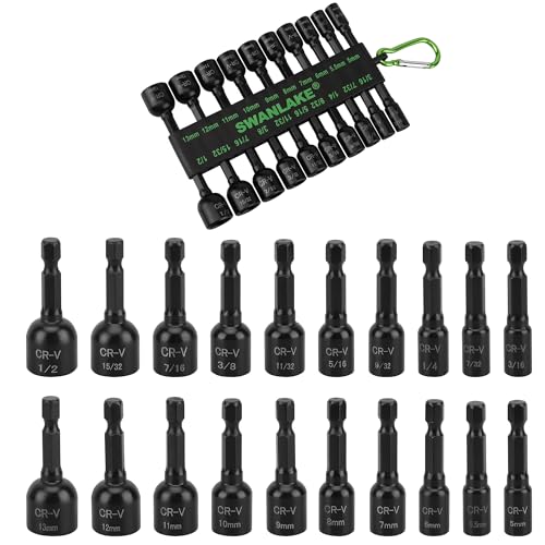 20-Piece Magnetic Nut Driver Set, Metric & SAE 1/4" Hex Shank, Drill Socket Set, Impact Driver Bit Set, Magnetic Bit Holder with Aluminum Alloy Snap Clip, Quick Change Tool - color: 20pcs 48mm Black
