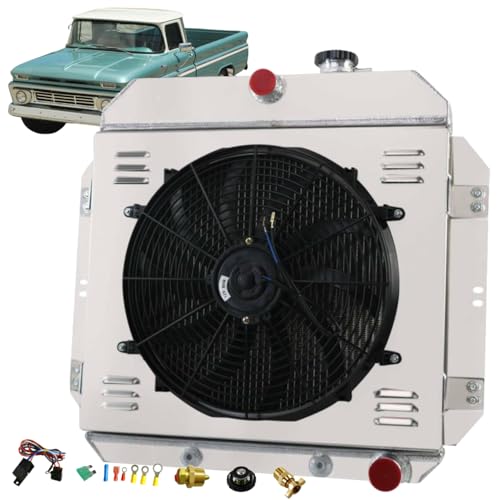 ReadyCool Aluminum Radiator for 1960 1961 1962 Chevy C10 C20 C30 K10 K20 K30 GMC Pickup Truck V8, 3 Rows Core Radiators with 16"Fan Shroud+Thermostat Relay Kit