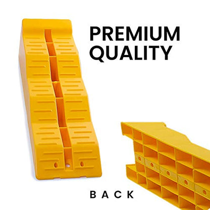 Yellow Leveling Car Ramps – Set of 2 Block Car Ramp, Tri-Leveler, Sturdy Material on Uneven Ground, Universal Fit for Cars Trailer SUV, Stable Ramp/Wheel Chocks Premium Quality, Zento Deals