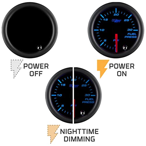 GlowShift Tinted 7 Color 30 PSI Fuel Pressure Gauge Kit, 2-1/16" 52mm
