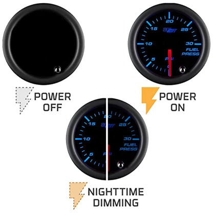 GlowShift Tinted 7 Color 30 PSI Fuel Pressure Gauge Kit, 2-1/16" 52mm