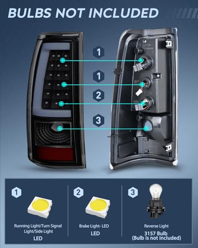Nilight Taillight Assembly Compatible with 2003-2006 Chevy Silverado Pair - color: LED Smoke-C Shape