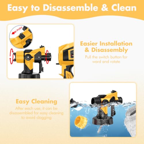 1000W High Power Paint Sprayer - HVLP Electric Spray Paint Gun with 4 Copper Nozzles & 3 Patterns, Large Capacity Power Painter for Furniture, Cabinets, Fence & House Painting Yellow - color: Yellow
