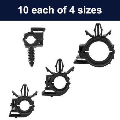 Push Mount Car Wire Clips Assorted Sizes, Universal Auto Wire Loom Routing Clips Assortment Kit (Pack of 40)