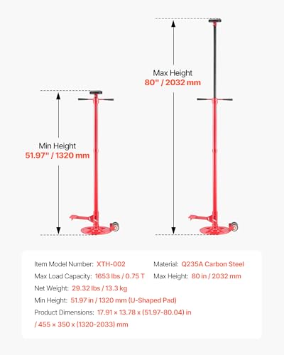 VEVOR Underhoist Support Stand, 3/4 Ton (1653 lbs) Capacity Under Hoist Jack Stand with Two Wheels, Lifting from 51.97" to 80", Bearing Mounted Spin Handle, Foot Pedal, Support Vehicle Components