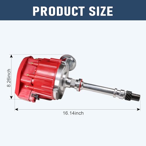 HEI Distributor Replacement For Chevy SBC BBC 283 305 307 327 350 400 small blocks 396 427 454 big blocks V8 65k Coil 7500RPM Red Cap Super Coil Racing Ignition Distributor Replace JM6500R PE350R
