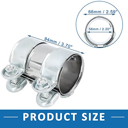 Exhaust Pipe Sleeve Connector Clamp Coupler 1K0253141M 56 x 94 mm Exhaust Band Clamp Sleeve for Volkswagen Golf 1991-2006,2010-2013 Stainless Steel Silver Tone