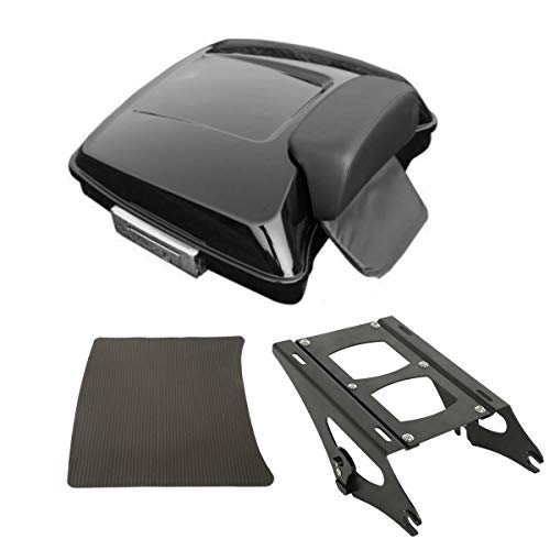TCT-MOTORPARTS Razor Tour Luggage Trunk Rack Fit for Harley Touring 2014-25 - color: Vivid Black Razor Trunk+Black Rack