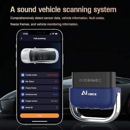 OBD2 Scanner Bluetooth AI Auto Diagnostic Tool Check Engine Car Code Reader for iOS & Android Exclusive APP Clear Error Code Data Reset Wireless Diagnostic Scanner for All OBD-II Vehicles