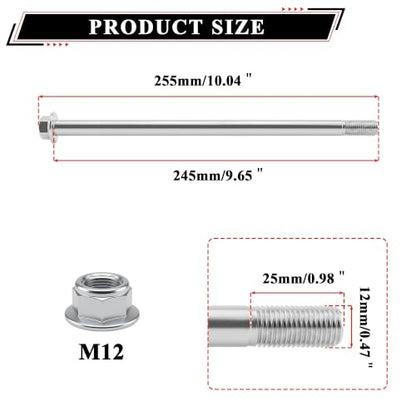 M12 245mm/9.65" Front Rear Wheel Axle Nut Bolt Kit Replacement - size: 245mm/9.64"