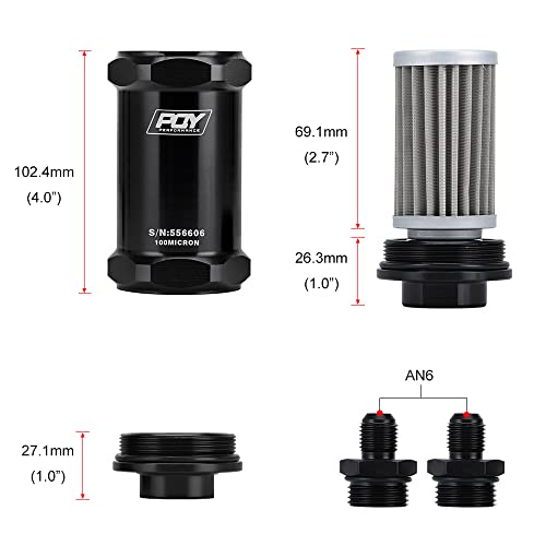 AN6 Inline Fuel Filter E85 Ethanol With 100 Micron Stainless steel element - size: AN6 - 100 Micron
