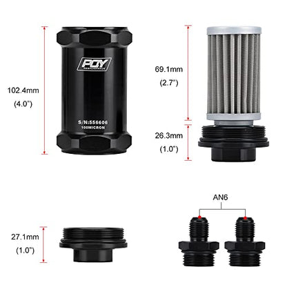 AN6 Inline Fuel Filter E85 Ethanol With 100 Micron Stainless steel element - size: AN6 - 100 Micron