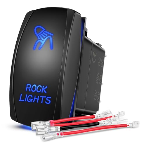Nilight - 90008B Rock Lights Rocker Switch LED Light Bar 5Pin Laser On/Off LED Light 20A/12V 10A/24V Switch jumper wires set for Jeep Boat Trucks,2 years Warranty Blue - color: Blue, size: ROCK LIGHTS