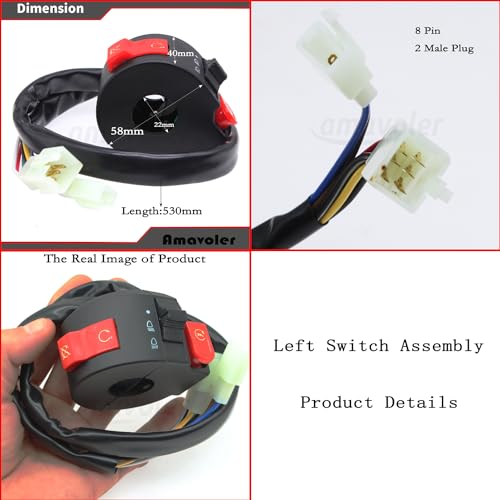 Left Starter Kill Light Switch Ignition Key Switch with Spark Plug Aftermarket Replacement Parts Fit for 50cc 70cc 90cc 110 cc 125cc 150cc Chinese ATV Quad 4 Wheeler TaoTao SUNL Coolster Etc