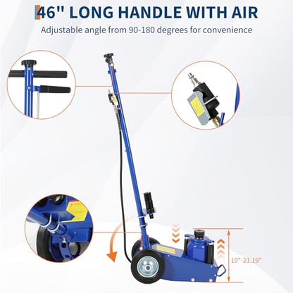 35 Ton Air Hydraulic Floor Jack for Heavy Duty Trucks & Tractors – Low Profile (10"-21.19"), 4 Adapters, 46" Adjustable Handle – 77,000 lbs Capacity - color: 35 Ton Blue