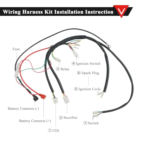 PRO BAT 125cc Chinese ATV Full Wiring Harness Kit AC 5-Pin CDI - color: White Spark Plug