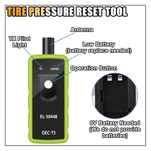 TPMS Relearn Tool, OEC-T5 EL-50448 Tire Pressure Monitor System Sensor Reset Tool, Programming Training Activation Tool for GM/Cadillac/Buick/Chevy Series Vehicles 2023 Edition - size: Green