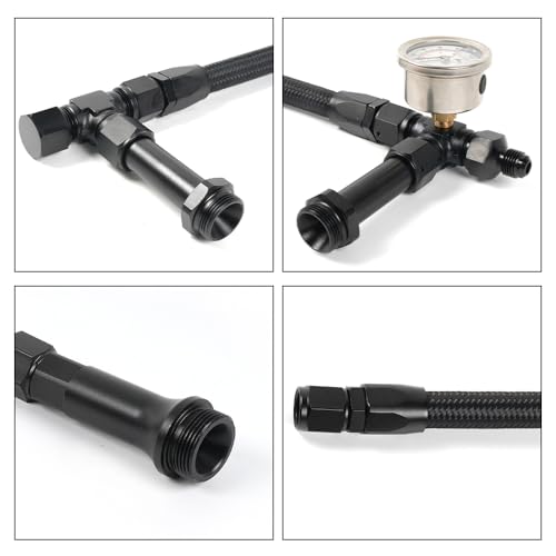 BARTOO 8AN Carburetor Dual Feed Fuel Line Kit With Pressure Gauge,Black - color: 8AN,Black,With Pressure Gauge, size: 8 AN