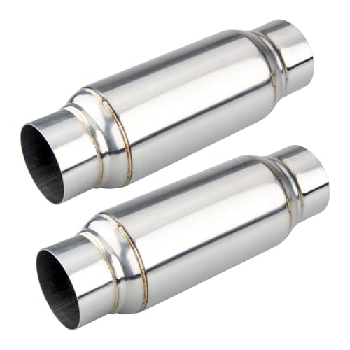 LCGP 3" Inlet Universal Resonator, 3" Outlet 12" Overall Length Stainless Steel Performance Muffler, Polished, Straight Through Design, Deep Tone 2pcs - color: Silver, size: 3" Inlet 12" Long-2 Pack