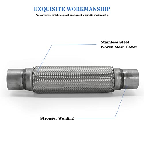 Exhaust Flex Pipe 2.5"x12" Heavy Duty Stainless Steel 16" OL - size: 2.5"x12"x16"