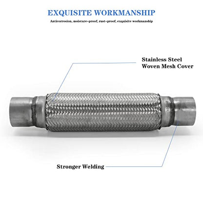 Exhaust Flex Pipe 2.5"x12" Heavy Duty Stainless Steel 16" OL - size: 2.5"x12"x16"