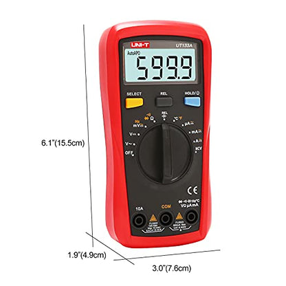 UNI-T Digital Multimeter Tester UT133A, AC DC Voltage Current Dmm Multimeter 6000 Counts Auto Ranging NCV Measures Volt Amp Ohm Capacitance Frequency Temperature, Continuity Diode Test, Palm Size - size: UT133A