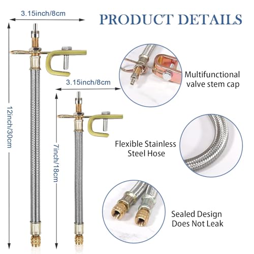 8 Pieces Dual Tire Valve Extension, Brass Valve Stem Extenders 7.1", 11.8" - color: Silver