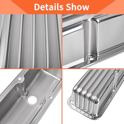 Silver Aluminum Valve Covers Finned 58-86 Tall 327 350 400 - color: Sliver, size: SBC 58-86