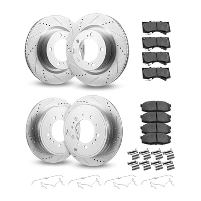 VEVOR Front & Rear Ceramic Brake Kit Compatible with 2016-2021 Lexus LX570, 2016-2021 Toyota Land Cruiser, Drilled and Slotted Brake Rotors Ceramic Brake Pads Replacement Kit, 14 inch Front Rotors - size: S-31482 + S-31483