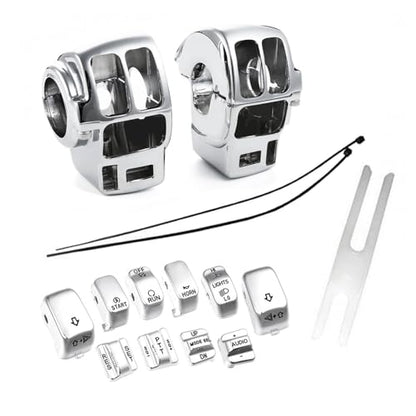 Switch Housings Caps Set Fit for Harley Davidson Electra Glide Road King Tri Glide 1996-2013, Chrome